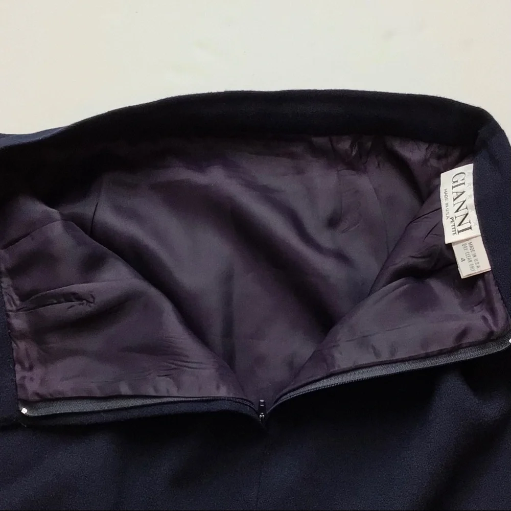 GIANNI Blue Wool Lined Pencil Skirt 4 Petite